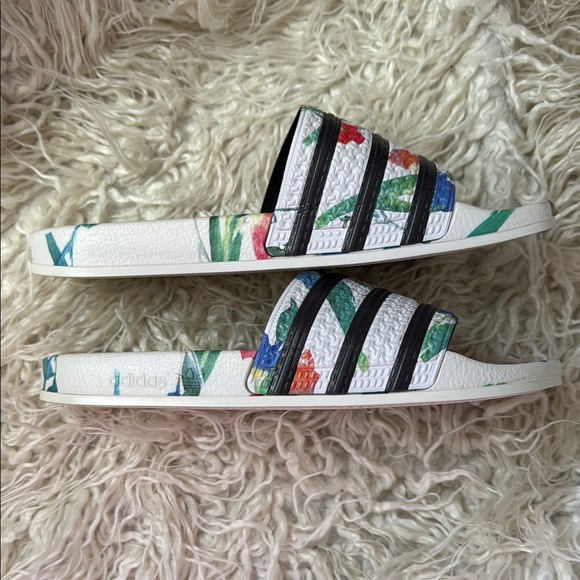 adidas Floral Slide Sandals - White and Black - Picture 8 of 10